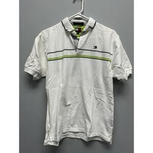 Tommy Hilfiger Men's White Polo Shirt with Striped Detail